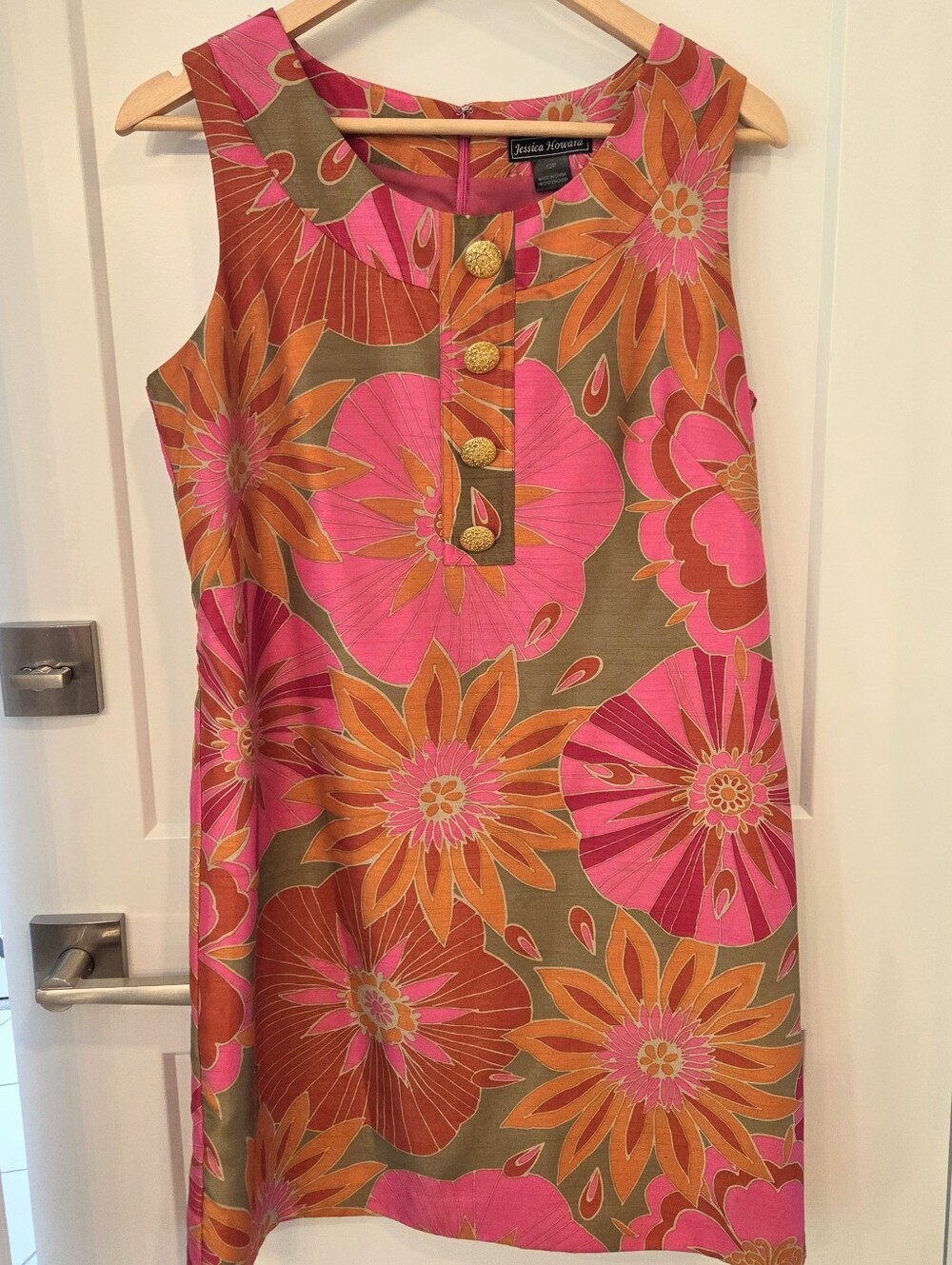 Jessica Howard Floral Shift Dress Pink Orange Mod Retro 60s Style Size 12P